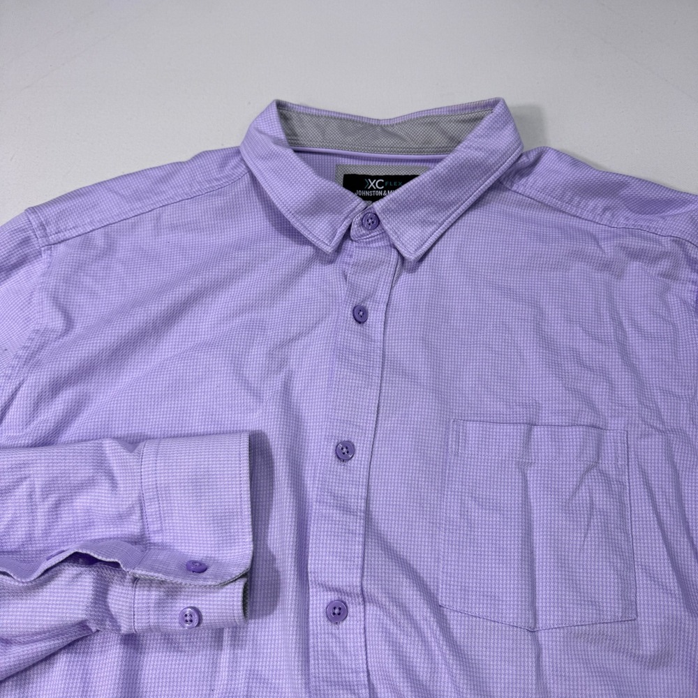 Johnston & Murphy XC4 Flex Shirt XL Mens Purple Micro Gingham Button Up Cotton